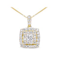 Haus of Brilliance 14K Yellow Gold 1/2 Cttw Round and Princess-Cut Diamond Double Halo 18" Pendant Necklace (H-I Color, SI2-I1 Clarity)