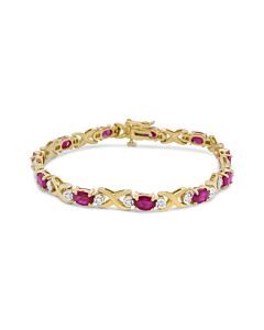 Haus of Brilliance 14K Yellow Gold 1/4 Cttw Diamond and Oval Red Ruby Alternating X Link Bracelet (I-J Color, I3 Clarity)