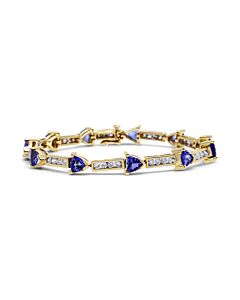 Haus of Brilliance 14K Yellow Gold 1 5/8 Cttw Diamond and 5MM Trillion Blue Tanzanite Link Bracelet (H-I Color, I1-I2 Clarity) - 7"