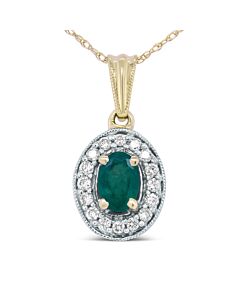 Haus of Brilliance 14K Yellow Gold 6x4mm Emerald and 1/5 Cttw Round Diamond Halo Pendant 18" Necklace - (H-I Color, SI1-SI2 Clarity)