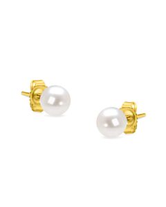 Haus of Brilliance 14K Yellow Gold Round Freshwater Akoya Cultured 5-5.5MM Pearl Stud Earrings AAA+ Quality