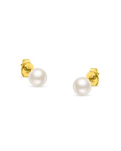 Haus of Brilliance 14K Yellow Gold Round Freshwater Akoya Cultured 5.5-6MM Pearl Stud Earrings AAA+ Quality