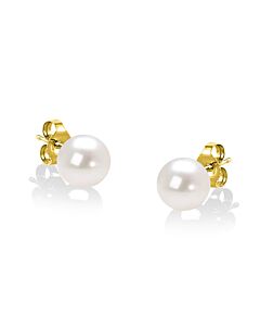 Haus of Brilliance 14K Yellow Gold Round Freshwater Akoya Cultured 6.5-7MM Pearl Stud Earrings AAA+ Quality