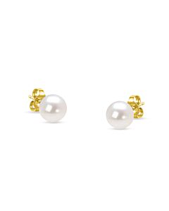 Haus of Brilliance 14K Yellow Gold Round Freshwater Akoya Cultured 6-6.5MM Pearl Stud Earrings AAA+ Quality