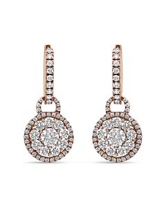 Haus of Brilliance 18K Rose Gold 1 1/2 Cttw Round Shaped Diamond Composite Drop and Dangle Leverback Earrings (F-G Color, VS1-VS2 Clarity)
