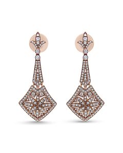 Haus of Brilliance 18K Rose Gold 1 1/3 Cttw Diamond Studded Fleur De Lis Trellis Style Drop and Dangle Earring (F-G Color, VS1-VS2 Clarity)