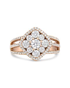 Haus of Brilliance 18K Rose Gold 1 1/4 Cttw Diamond Halo Cluster Split Shank Ring Band (F-G Color, VS1-VS2 Clarity) - Ring Size 6.5