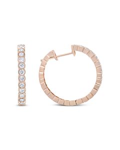Haus of Brilliance 18K Rose Gold 1 Cttw Round Bezel-Set Diamond Hoop Earrings (F-G Color, VS1-VS2 Clarity)
