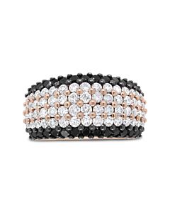 Haus of Brilliance 18K Rose Gold 2 1/5 Cttw Black and White Diamond 6 Row Band Ring (F-G Color, VS1-VS2 Clarity) - Ring Size 7