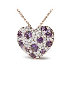 Haus of Brilliance 18K Rose Gold 3/4 Cttw Diamond and Purple Amethyst Cluster Heart Shape 18" Pendant Necklace (G-H Color, SI1-SI2 Clarity)