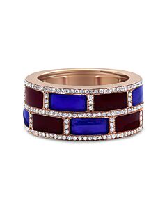 Haus of Brilliance 18K Rose Gold Alternating Red and Blue Enamel and 1/2 Cttw Diamond Studded Band Ring (F-G , VS1-VS2) - Ring Size 7