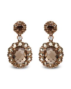 Haus of Brilliance 18K Rose Gold Diamond Accent and Lemon and Oval Smoky Color Quartz Gemstone Dangle Drop Earring