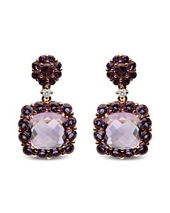 Haus of Brilliance 18K Rose Gold Diamond Accent and Pink and Purple Amethyst Gemstone Halo Dangle Drop Earrings