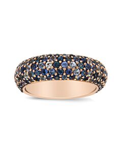Haus of Brilliance 18K Rose Gold Multi Row Blue Sapphire Domed Top Band Ring - Ring Size 7