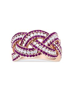 Haus of Brilliance 18K Rose Gold Red Ruby and 7/8 Cttw Diamond Woven Braided Band Ring (F-G Color, VS1-VS2 Clarity) - Ring Size 7