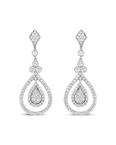 Haus of Brilliance 18K White Gold 1 1/4 Cttw Round Diamond Openwork Teardrop-Shaped Dangle Earrings (F-G Color, VS1-VS2 Clarity)