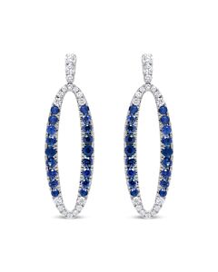 Haus of Brilliance 18K White Gold 1.11 Cttw Blue Round Diamond and Blue Sapphire Openwork Oval Shaped Dangle Earrings (F-G Color, VS1-VS2 Clarity)