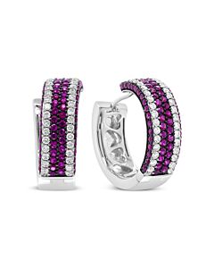 Haus of Brilliance 18K White Gold 1 7/8 Cttw Diamond and 1mm Round Red Ruby Open Swish Hoop Earrings (F-G Color, VS1-VS2 Clarity)