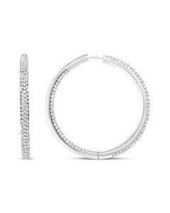Haus of Brilliance 18K White Gold 2.00 Cttw Round-Cut Diamond Inner-Outer Hoop Earrings (F-G Color, VS1-VS2 Clarity)