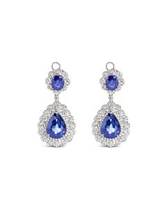 Haus of Brilliance 18K White Gold 2.5 Cttw Blue Sapphire and Diamond 4 5/8 Cttw Diamond Halo Dangle Earring (G-H Color, SI1-SI2 Clarity)