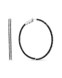 Haus of Brilliance 18K White Gold 3 1/4 Cttw Round Black and White Diamond Inside-Outside Hoop Earrings (Black and F-G Color, VS1-VS2 Clarity)