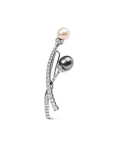 Haus of Brilliance 18K White Gold 3/5 Cttw Diamond and Cultured South Sea Black and White Pearl Brooch Pin (H-I Color, VS1-VS2 Clarity)
