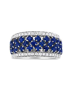 Haus of Brilliance 18K White Gold 3/8 Cttw Diamond and 2x2mm Princess Cut Blue Sapphire Fashion Band Ring (F-G Color, VS1-VS2 Clarity) - Size 7