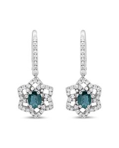 Haus of Brilliance 18K White Gold 3/8 Cttw Diamond and 4.94 x 3.96mm Blue Sapphire Floral Dangle Drop Earring (F-G Color, SI1-SI2 Clarity)