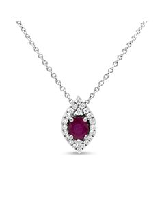 Haus of Brilliance 18K White Gold 5x4MM Red Ruby and 1/7 Cttw Diamond Halo Leaf 18" Pendant Necklace (G-H Color, SI1-SI2 Clarity)