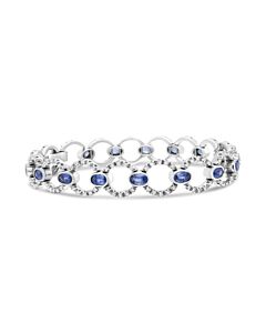 Haus of Brilliance 18K White Gold 6 Cttw Diamond and 5x3mm Oval Blue Sapphire Openwork Circle Link Bracelet - Size 7"
