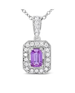 Haus of Brilliance 18K White Gold 6x4mm Pink Sapphire and 1/4 Cttw Pave-Set Round Diamond Pendant 18" Necklace