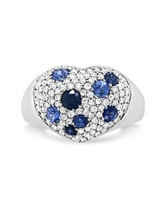 Haus of Brilliance 18K White Gold Blue Sapphire and 5/8 Cttw Diamond Cluster Heart Shaped Ring (F-G Color, VS1-VS2 Clarity) - Size 7.5
