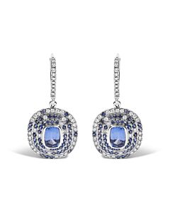 Haus of Brilliance 18K White Gold Natural Blue Sapphire and Diamond Scattered Halo Drop Leverback Earrings (H-I Color, SI1-SI2 Clarity)
