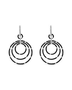 Haus of Brilliance 18K White Gold Round 2 1/3 Cttw Black and White Diamond Graduated Hoop Dangle Earrings (Black and F-G Color, VS1-VS2 Clarity)