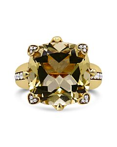 Haus of Brilliance 18K Yellow Gold 15x15mm Cushion Cut Lemon Quartz and 1/4 Cttw Diamond Accented Cocktail Ring (F-G, VS1-VS2) - Ring Size 7