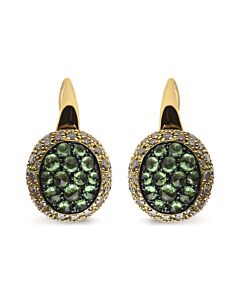 Haus of Brilliance 18K Yellow Gold 3 1/2 Cttw Diamond and Round Green Tsavorite Gemstone Round Domed Drop Hoop Earrings
