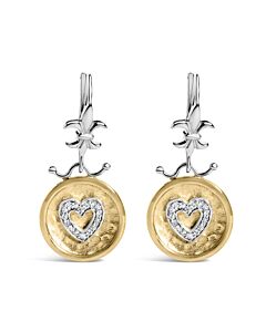 Haus of Brilliance 18K Yellow Gold over Silver 1/8 Ct Diamond Hammered Finished Medallion Heart Drop & Dangle Earrings