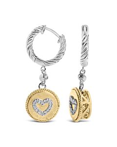 Haus of Brilliance 18K Yellow Gold Plated .925 Sterling Silver 1/8 Cttw Diamond Heart Medallion Drop and Dangle Earring