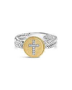 Haus of Brilliance 18K Yellow Gold Plated .925 Sterling Silver Diamond Cross Ring with Satin Finish