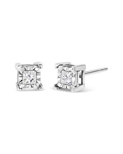 Haus of Brilliance .925 Sterling Silver 1.0 Cttw Miracle Set Princess-Cut Diamond Solitaire Stud Earrings (H-I Color, I1-I2 Clarity)