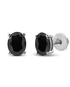 Haus of Brilliance .925 Sterling Silver 1.0 Cttw Prong Set Treated Black Oval Diamond Stud Earring (Black Color, I2-I3 Clarity)