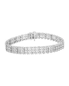 Haus of Brilliance .925 Sterling Silver 1 1/2 cttw Round Diamond 3 Row Heart Link Bracelet (I-J Color,I3 Clarity) - 7.25 "