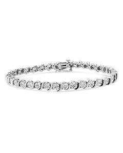 Haus of Brilliance .925 Sterling Silver 1/10 Cttw Miracle-Set Diamond Round Miracle Plate "S" Link Tennis Bracelet - 7"