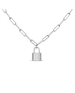 Haus of Brilliance .925 Sterling Silver 1/10 Cttw Round Diamond Lock Pendant 16" Paperclip Chin Necklace (H-I Color, SI1-SI2 Clarity)