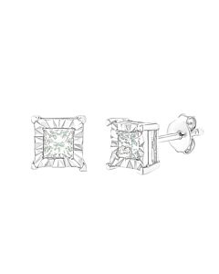 Haus of Brilliance .925 Sterling Silver 1/2 Cttw Miracle Set Princess-cut Diamond Solitaire Stud Earrings (H-I Color, I2-I3 Clarity)