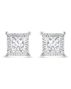 Haus of Brilliance .925 Sterling Silver 1/2 Cttw Princess-cut Diamond Stud Earring (I-J Color, I2-I3 Clarity)
