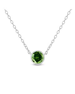 Haus of Brilliance .925 Sterling Silver 1/2 Cttw Treated Green Diamond Bezel Solitaire 18" Pendant Necklace (Green Color, I2-I3 Clarity)