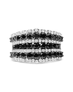 Haus of Brilliance .925 Sterling Silver 1 3/4 Cttw Treated Black and White Alternating Diamond Multi Row Band Ring (Black / I-J Color, I2-I3 Clarity)