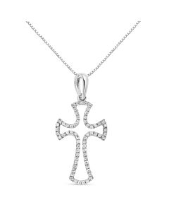 Haus of Brilliance .925 Sterling Silver 1/3 Cttw Diamond Framed Open Cross 18" Pendant Necklace (J-K Color, I2-I3 Clarity)