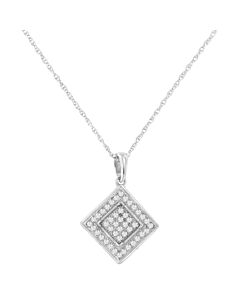 Haus of Brilliance .925 Sterling Silver 1/3 cttw Diamond Rhombus Shaped 18" Pendant Necklace(I-J Color, I2-I3 Clarity)